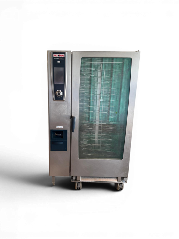 Rational SelfCookingCenter® White Efficiency - 20 x 2/1 GN, Electric with 2 x 100 plate mobile racks.